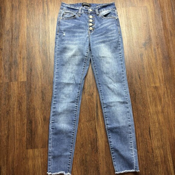 Judy Blue Denim - Judy Blue Skinny Fit Jeans Light Wash Distressed Raw Hem Button Fly Women’s 1/25